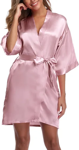 Vista 7 de Women's Short Satin Kimono Robe for Wedding Bridal Party Bridesmaid Robe Sleepwear Azul
