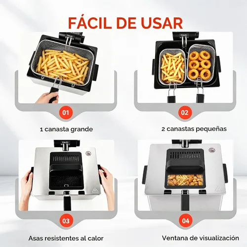 Vista 8 de Pukomc Freidora profunda con cesta 4.5L Temperatura ajustable, contenedor