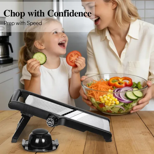 Vista 7 de MASTERTOP Rebanadora Mandolina de Acero Inoxidable Ajustable para Cocina. Rebanador de Vegetales, Cebolla, Papa, Fruta, Patatas Fritas, Cortador