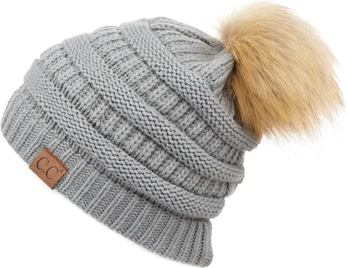Vista 59 de Gorro unisex liso con pompón y ribete (HAT-43) de C.C Hatsandscarf Exclusives Marfil