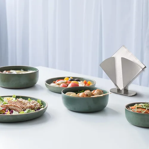 Vista 7 de Servilletero plateado – Servilleteros de acero inoxidable para mesas – Moderno soporte para servilletas de mesa de comedor para cocina, perfecto