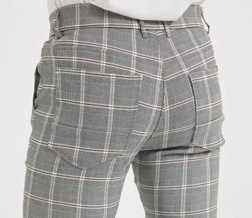 Vista 6 de Plaid&Plain Pantalones a cuadros para hombre, pantalones de vestir ajustados para hombre, pantalones chinos ajustados para hombre