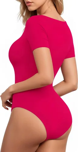 Vista 112 de MANGOPOP - Body de manga corta con cuello cuadrado para mujer