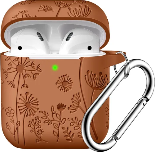 Vista 25 de Lerobo - Funda con grabado de flores para carcasa de AirPod, protector de silicona suave y elegante con llavero compatible con carcasa de carga