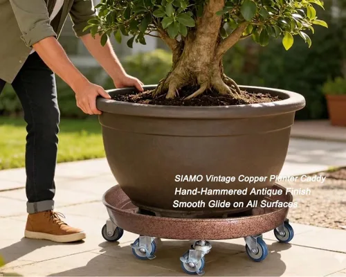 Vista 2 de SIAMO Carrito de plantas resistente de 14 pulgadas (capacidad de 400 libras), ruedas giratorias con cerradura antiarañazos, platillo rodante