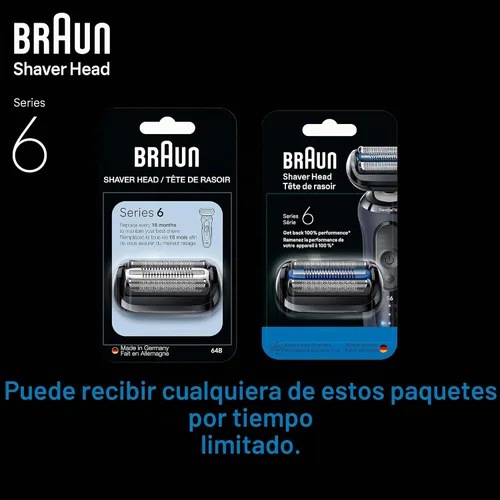 Vista 7 de Braun Cabezal de repuesto para afeitadora eléctrica serie 6 con talonera sensible, fija fácilmente tu cabezal de afeitadora, compatible