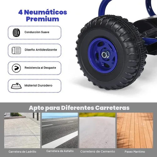Vista 4 de Costzon Go Kart para niños, carrito de 4 ruedas alimentado por pedal con asiento ajustable, freno de mano y ruedas antideslizantes, auto de pedal