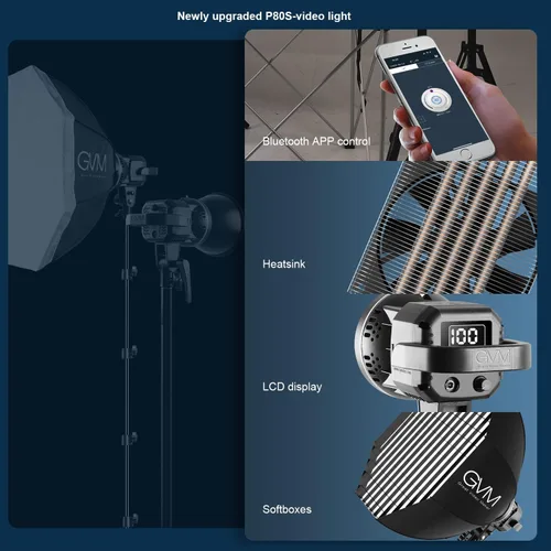 Vista 13 de GVM Kit de Iluminación para Estudio Fotográfico de 80W, Luz de Video LED con Softbox de Montaje Bowen de 23.6", Soporte de Trípode, Salida Continua