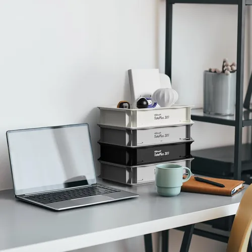 Vista 2 de Contenedor de almacenamiento apilable, caja organizadora de plástico resistente y bandeja con paredes rectas, pequeñas bolsas de plástico para Negro
