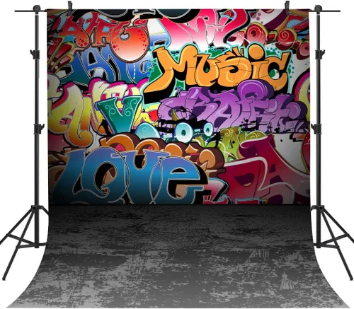 Vista 5 de Telones de fondo de fotografía de graffiti de 5 x 3 pies, colorido hip hop urbano temática sesión de fotos de regreso a la fiesta temática