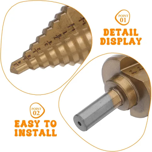 Vista 3 de GARVALON High-Speed Steel Step Drill Bit Set 1/4" to 1-3/8" Tapered Cone Bits for Stainless Steel and Wood, Spiral Step Drill for Metalworking and