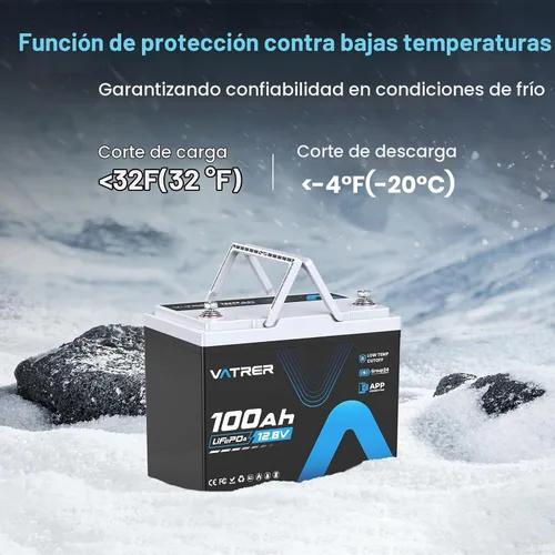 Vista 4 de Batería de litio de ciclo profundo de 12 V y 100 Ah Grupo 24, batería recargable LiFePO4 con BMS de 100 A, protección de corte de temperatura