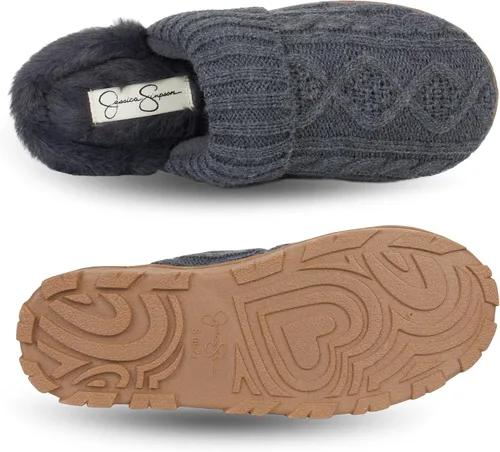 Vista 4 de Jessica Simpson - Pantuflas suaves de punto trenzado para mujer con suela para interioresexteriores