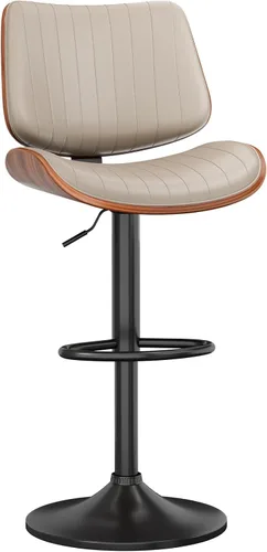 Vista 10 de YaFiti Taburetes de bar ajustables, modernas sillas giratorias de piel sintética con respaldo, taburetes de isla de cocina sin brazos, color negro