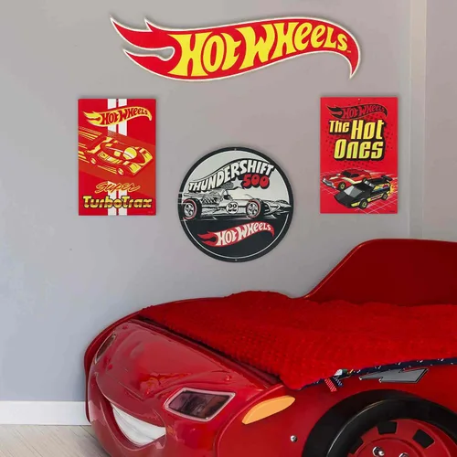 Vista 5 de Mattel Hot Wheels Thundershift 500 Letrero Redondo de Metal Vintage – Letrero de Hot Wheels para Dormitorio de Niños, Sala de Juegos o Caverna