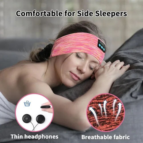 Vista 2 de Paquete de 2 auriculares inalámbricos para dormir con diadema rosa+rosa rojo