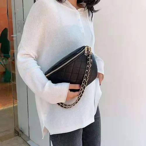Vista 4 de Riñoneras para mujer, bolsa cruzada con correa ajustable para mujer, bolsa de cintura de cuero de moda, Negro -, Casual