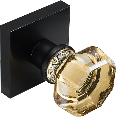 Vista 7 de Pomo de puerta de paso de cristal dorado champán Non-Locking Interior Handle, Matte Black Rosette, Hallway Closet Kids Room, Decorative Hardware