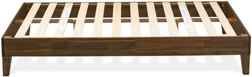 Vista 6 de East West Furniture NVP-22-F Marco de cama de tamaño matrimonial con 4 patas de madera dura y 2 patas centrales adicionales, acabado de nogal