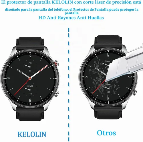Vista 4 de Protector de pantalla para Amazfit GTR 2, fácil de instalar [3 unidades] 3D de bordes curvados anti-arañazos HD Ultra irrompible Protector flexible