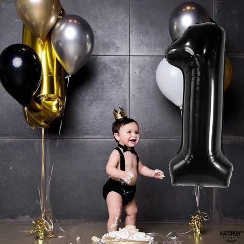 Vista 5 de KatchOn Globo negro del número 1 de 40 pulgadas, globo de feliz cumpleaños