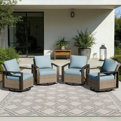 Vista 69 de Joyside - Sofá de mimbre para patio al aire libre, sofá de ratán de 3 plazas con cojines gruesos de olefina y reposabrazos rectangular con marco