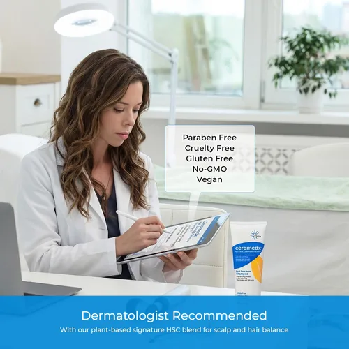 Vista 7 de Ceramedx Champú renovador para cabello y cuero cabelludo con tecnología Riceramide-3 a base de plantas, hidratación profunda para cabello seco