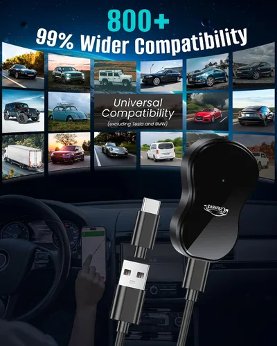 Vista 7 de Adaptador inalámbrico Carplay para Apple iPhone iOS 10+ y autos de 2016+, Plug & Play, control estable de conexión automática y sin latencia