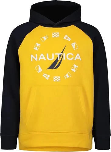 Vista 7 de Nautica Boys' Legacy Long Sleeve Fleece Pullover Hoodie Alpine Green Hood Hit