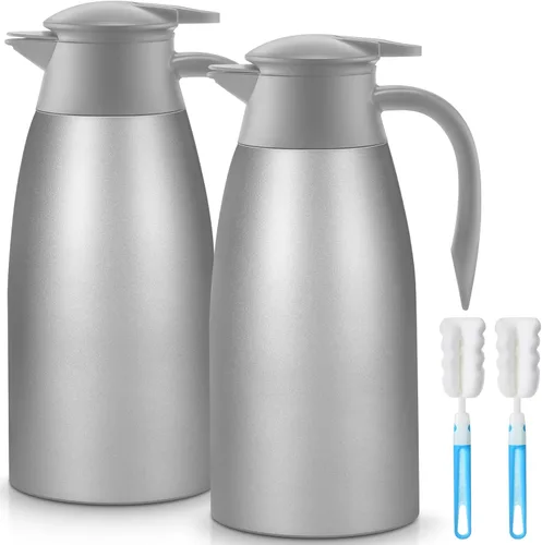 Vista 20 de Norme 2 jarras térmicas de café de acero inoxidable aisladas para líquidos calientes, dispensador térmico de jarra con cepillos para mantener
