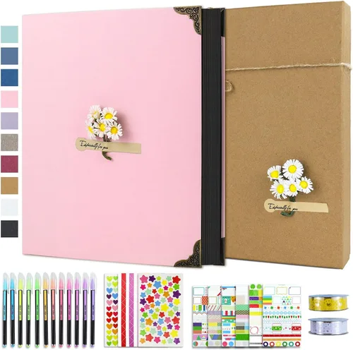 Vista 20 de Vienrose Kit de álbum de fotos de bricolaje con bolígrafos, cintas y calcomanías, 60 páginas, tapa dura de 8.5 x 11 pulgadas, 3 anillos, papel negro
