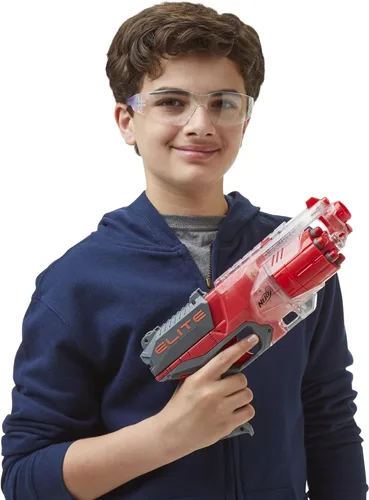 Vista 6 de NERF Elite Disrupter Blaster - Tambor giratorio de 6 dardos, Slam Fire, rojo translúcido (exclusivo de Amazon)