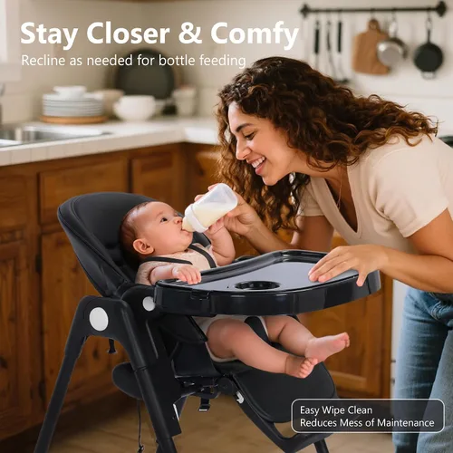 Vista 5 de Trona convertible Kinder King para bebés y niños pequeños, trona ajustable para bebés con bandeja doble extraíble, diseño compacto y plegable