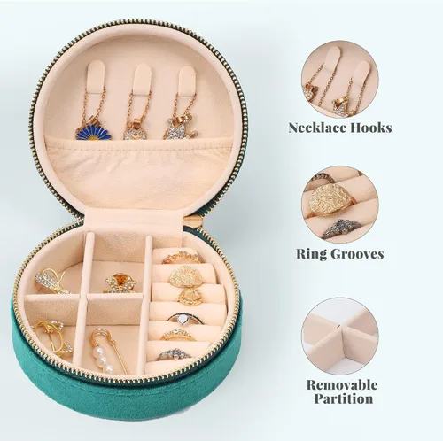 Vista 4 de Dajasan Joyero de terciopelo, pequeño estuche de joyería de viaje, caja organizadora de joyas de viaje portátil para mujeres y niñas