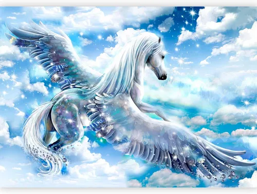 Vista 18 de artgeist Mural Pegaso Unicornio 79x55 pulgadas - Papel pintado no tejido de forro polar Decoración de pared Impresión fotográfica Diseño de imagen
