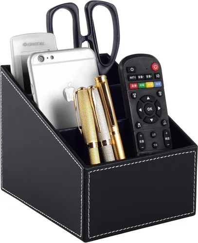 Vista 7 de Soporte para control remoto de TV con 3 compartimentos, almacenamiento de accesorios multimedia, caja de almacenamiento, estante de almacenamiento