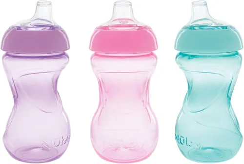Vista 6 de Nuby Mini Gripper No-Spill Baby Sippy Cups with Soft Spout - (3 Pack) 6 oz - 6+ Months - Pink/Purple/Aqua