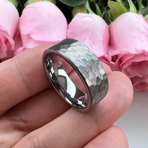 Vista 3 de TUTISS Anillos de tungsteno martillado de 0.236 in y 0.315 in para hombres y mujeres, alianzas de boda de compromiso de moda, corte tubo, acabado