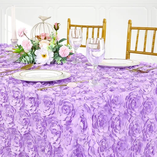 Vista 7 de QueenDream Mantel de roseta dorada de 90 x 132 pulgadas, mantel floral rústico para bodas, fiestas de cumpleaños, eventos y decoración