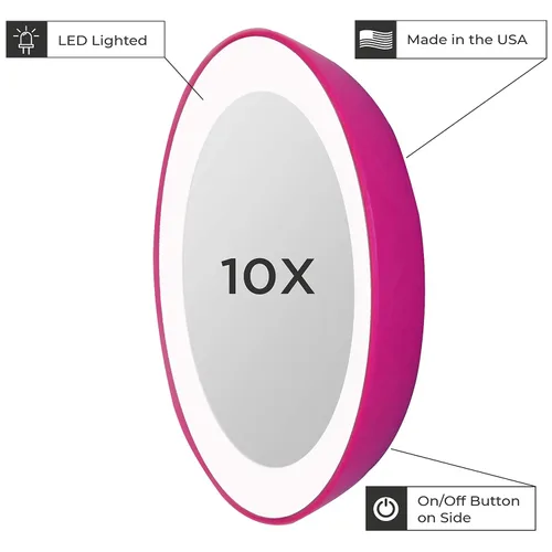 Vista 5 de Zadro Espejo de maquillaje de belleza de montaje de ventosa con iluminación LED de aumento compacto 10X, rosa