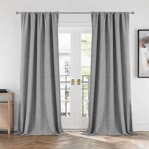 Vista 34 de CUCRAF Juego de 2 paneles de cortinas 100% opacas de lino de 84 pulgadas de largo, con pestaña trasera y bolsillo para barra para sala de estar
