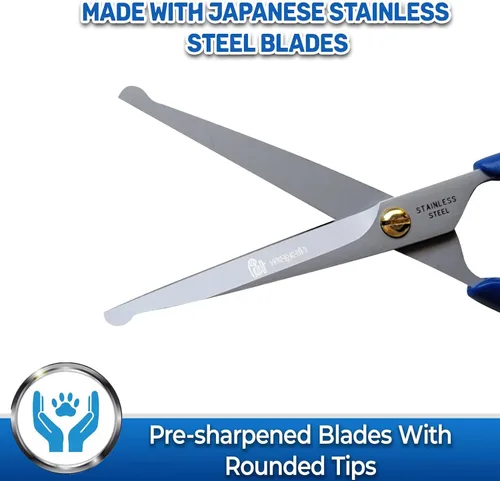 Vista 5 de Pet Magasin Tijeras japonesas de acero inoxidable (2) para vello facial y más grandes para recortar el cuerpo con punta redonda (azul)
