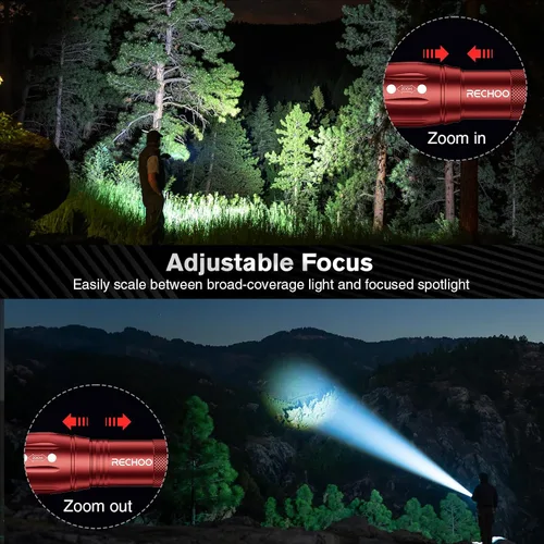 Vista 3 de RECHOO Paquete de 2 linternas LED rojas, linternas tácticas de alto lúmenes con 3 modos, linterna pequeña de bolsillo, linternas impermeables