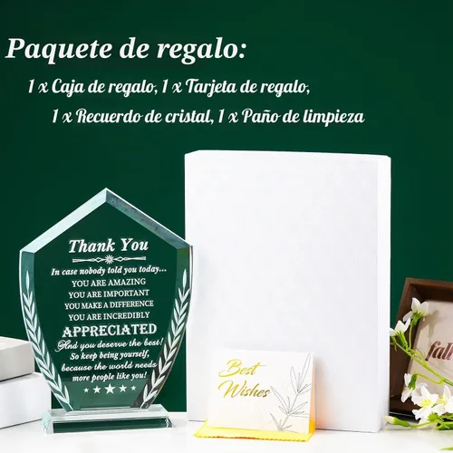 Vista 6 de Movdyka - Placa de agradecimiento de cristal grabada para mujeres y hombres