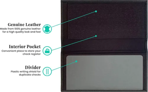 Vista 3 de Funda básica de piel auténtica negra para chequera para hombres y mujeres