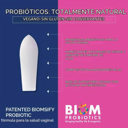 Vista 5 de Supositorio probiótico biom: pH vaginal natural y régimen de control de olores; equilibra y nutre el microbioma vaginal; sin parabenos (30)