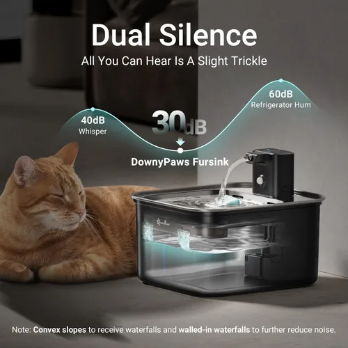 Vista 6 de DownyPaws Fuente de agua para gatos de acero inoxidable inalámbrica, fuente de agua inalámbrica FurSink de 101 oz/3 L para gatos, fuentes para gatos