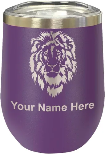 Vista 9 de LaserGram Vaso de vino de acero inoxidable de doble pared, cabeza de león, grabado personalizado incluido (negro)