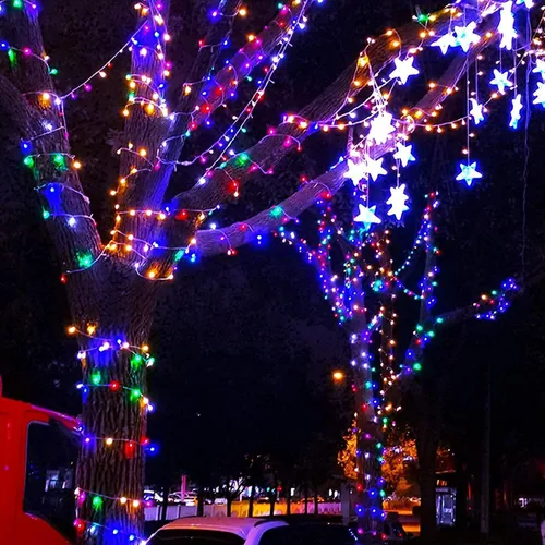 Vista 8 de JMEXSUSS Luces de Navidad multicolor que funcionan con pilas con 8 modos de control remoto, impermeables, 33 pies, 100 luces LED de Navidad