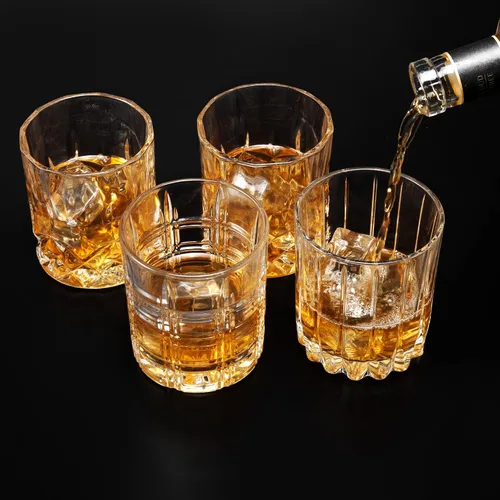 Vista 4 de KANARS Juego de vasos de whisky Old Fashioned de 3 diseños de vidrio